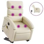 YUTAASU Electric Stand Up Massage Recliner Chair Cream Faux Leather with Remote Control, Adjustable Settings and Smart Storage Pocket for Home Relaxation and Muscle Comfort