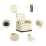 YUTAASU Electric Stand Up Massage Recliner Chair Cream Faux Leather with Remote Control, Adjustable Settings and Smart Storage Pocket for Home Relaxation and Muscle Comfort