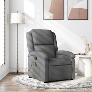 Wicterencia Massage Recliner Chair Dark Grey Fabric Finish, Adjustable Reclining Armchair for Living Room and Bedroom, Compact Lounge Chair with USB Powered Massage Function