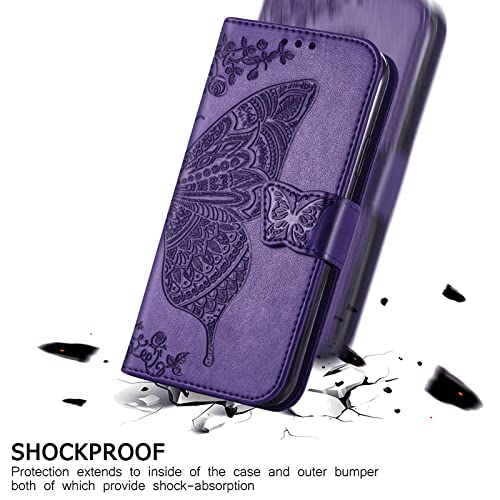 Purple Butterfly Wallet Case for Moto G Power 2022