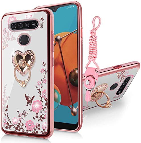 Rose Gold Glitter Butterfly Heart Floral LG K51/Q51 Case