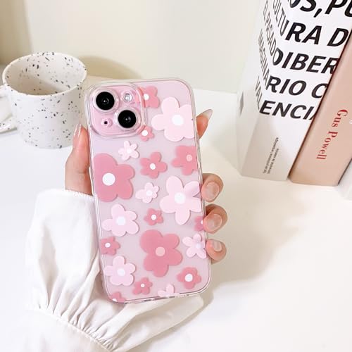 iPhone 15 Clear Floral Case for Girls - Pink