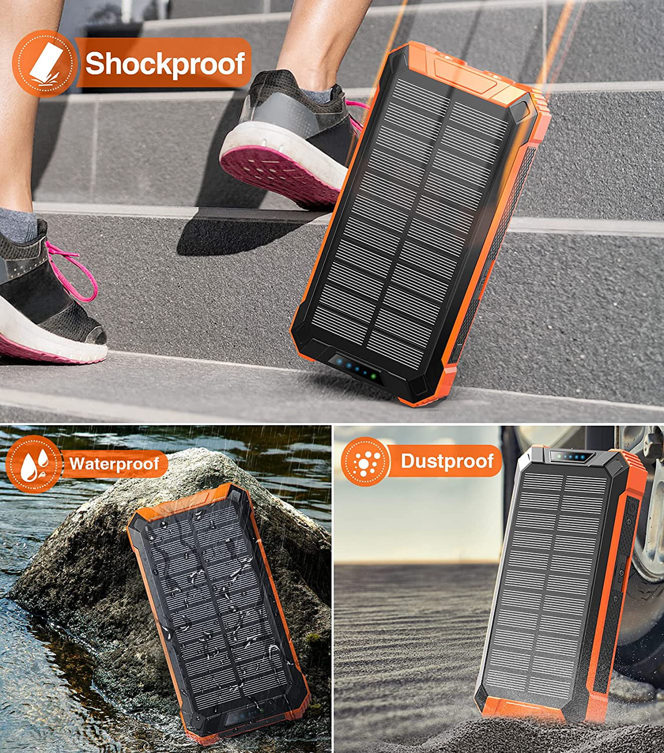 36000mAh Solar Power Bank with Wireless Charger & Flashlights