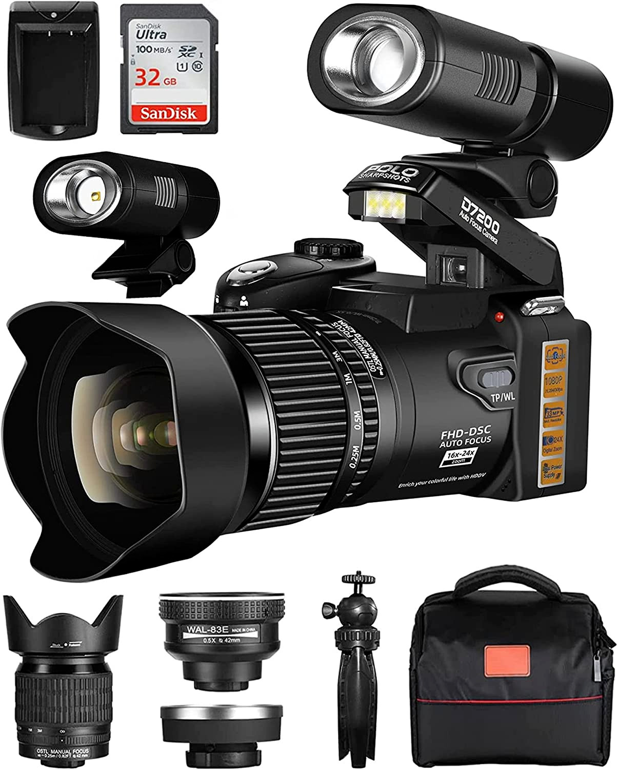 33MP 4K DSLR Camera with Lenses