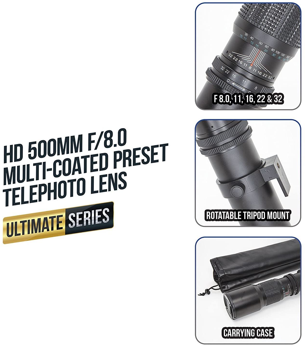 500mm f/8 Telephoto Lens for Canon Cameras