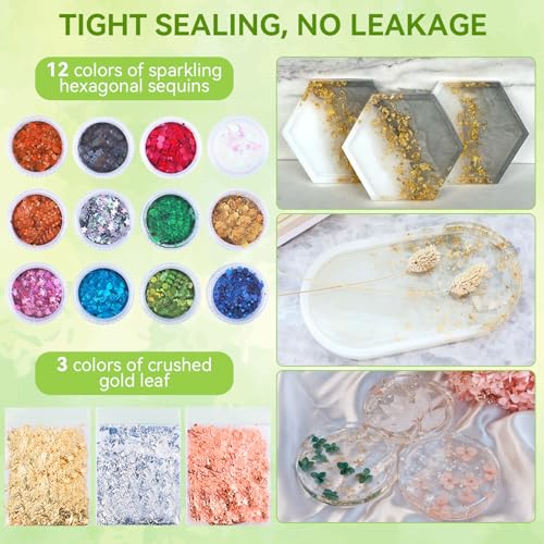 Epoxy Resin Kit for Beginners with Molds & Glitter