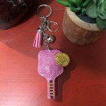 Sparkly Pink Pickleball Keychain for Women