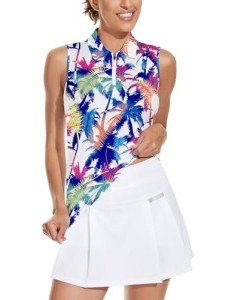 Sleeveless Leaf Print Golf Tops for Women
