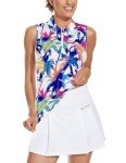 Sleeveless Leaf Print Golf Tops for Women