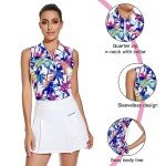 Sleeveless Leaf Print Golf Tops for Women