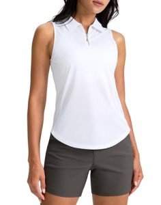Women’s Sleeveless Zip Golf Polo Shirt, White