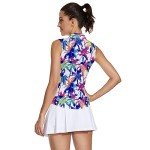 Sleeveless Leaf Print Golf Tops for Women