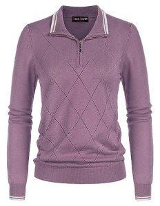 Women's Lilac Argyle Quarter Zip Golf Sweater