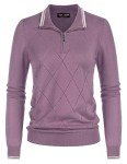 Women's Lilac Argyle Quarter Zip Golf Sweater