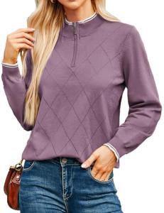 Women's Lilac Argyle Quarter Zip Golf Sweater