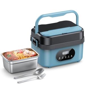 SEVENMEET Cordless Electric Lunch Box, Self-Heating Food Warmer, Battery Powered Lunch Boxes with 1.5L Container, Rechargeable Heated Lunch Box for Men, Women, Car, Truck, Office, Travel