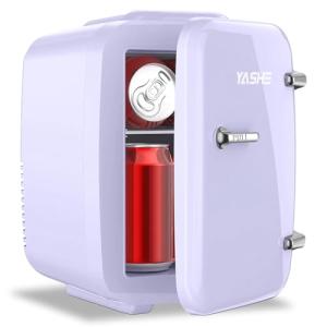 YASHE Mini Fridge, 4 Liter Makeup Fridge, 110V AC/ 12V DC Thermoelectric Cooler and Warmer Small Fridge for Bedroom, Drink, Dorm, Car, Purple