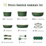 CAROTE Green&Gold Nonstick Cookware Set,15Pcs Pots and Pans Set Non Stick Detachable/Removable Handle,Kitchen Cooking Set Dishwasher Safe, RV Kitchen Pot and Pan, Induction Cookware