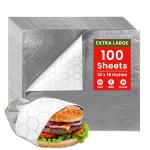 Extra Large - (100 Sheets) - Sandwich Wrapping Paper Sheets With Foil Backing - Burrito Wrappers Sandwich Paper Wrap - Food Wrapping Deli Sheets - 14 x 16 Inches