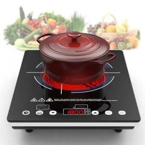 VBGK Electric Cooktop,110V Electric Stove Top,Single Burner LED Touch Control,9 Power Levels, Kids Lock &Timer,Overheat Protection,1800W Portable Induction Cooktop.