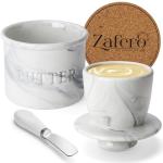 Zafero Butter Crock – Butter Dish with Lid for Countertop, Includes Knife, Coaster & Gift Box, Spreadable Butter Container, Marble Butter Keeper, French-Style Ceramic Butter Holder for Fresh Butter