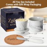 Zafero Butter Crock – Butter Dish with Lid for Countertop, Includes Knife, Coaster & Gift Box, Spreadable Butter Container, Marble Butter Keeper, French-Style Ceramic Butter Holder for Fresh Butter