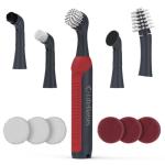 LifeBasis Rechargeable Power Scrubber 11-Piece Kit, Cordless Electric Cleaning Brush, IPX7 Waterproof Electric Grout Brush for Home, Kitchen, Bathroom, Grout, Tile, Shower, Tub, Red