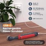 LifeBasis Rechargeable Power Scrubber 11-Piece Kit, Cordless Electric Cleaning Brush, IPX7 Waterproof Electric Grout Brush for Home, Kitchen, Bathroom, Grout, Tile, Shower, Tub, Red