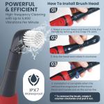 LifeBasis Rechargeable Power Scrubber 11-Piece Kit, Cordless Electric Cleaning Brush, IPX7 Waterproof Electric Grout Brush for Home, Kitchen, Bathroom, Grout, Tile, Shower, Tub, Red