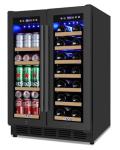 Wine and Beverage Refrigerator 24", Upgraded Dual Zone Wine Beverage Cooler with Glass Door and French Door, Large Capacity Beer Fridge Holds 21 Bottles & 88 Cans, Built-In or Freestanding - Black