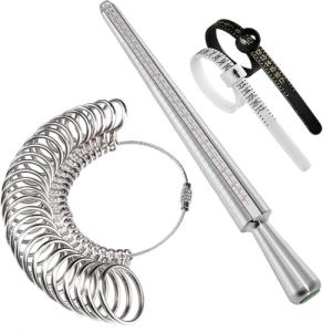 Meowoo Ring Sizer Measuring Tool Set, Ring Gauges with Finger Sizer Mandrel Ring Sizer Tools for Jewelry Sizing Measuring, 4 pcs, Silvery