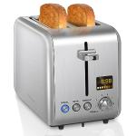 SEEDEEM 2 Slice Toaster - Stainless Steel With Color LCD Display, 7 Bread Shade Settings, 1.4'' Wide Slots, Bagel/Defrost/Reheat Functions, Removable Crumb Tray, 900W, Silver Metallic