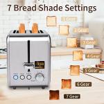 SEEDEEM 2 Slice Toaster - Stainless Steel With Color LCD Display, 7 Bread Shade Settings, 1.4'' Wide Slots, Bagel/Defrost/Reheat Functions, Removable Crumb Tray, 900W, Silver Metallic