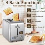 SEEDEEM 2 Slice Toaster - Stainless Steel With Color LCD Display, 7 Bread Shade Settings, 1.4'' Wide Slots, Bagel/Defrost/Reheat Functions, Removable Crumb Tray, 900W, Silver Metallic