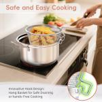 Deep Frying Pot with Basket, 4.2QT/4L 3-in-1 Multi-Functional Stainless Steel Stove Top Deep Fryer Pot with Basket and Oil strainer For Frying, Stewing, Boiling for Kitchen and Camping