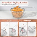 Deep Frying Pot with Basket, 4.2QT/4L 3-in-1 Multi-Functional Stainless Steel Stove Top Deep Fryer Pot with Basket and Oil strainer For Frying, Stewing, Boiling for Kitchen and Camping