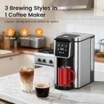 Horavie Single Serve Coffee Maker for K-Cup Pod and Grounds, Hot and Iced Coffee Maker, 6 to 14oz Brew Sizes, 50oz Removable Reservoir, Strong Button Feature, Fit 6.5" Mugs, Stainless Steel, Black