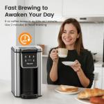 Horavie Single Serve Coffee Maker for K-Cup Pod and Grounds, Hot and Iced Coffee Maker, 6 to 14oz Brew Sizes, 50oz Removable Reservoir, Strong Button Feature, Fit 6.5" Mugs, Stainless Steel, Black