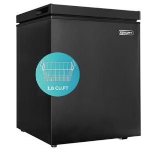 EUHOMY 1.8 Cu.Ft Chest Freezer with Removable Basket, Small Deep Freezer Adjustable Thermostat, Quiet Mini Freezer with Top Door, Energy Saving for Apartment/Garage/Basement/Dorm/Home,Black
