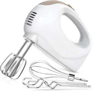 Handmixer - 5 Speed Portable Kitchen Mixer Electric Handheld with 5 Stainless Steel Accessories Whisk, Food Beater, ‌Ivory