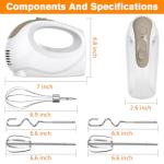 Handmixer - 5 Speed Portable Kitchen Mixer Electric Handheld with 5 Stainless Steel Accessories Whisk, Food Beater, ‌Ivory