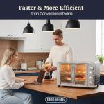 Elite Gourmet ETO4510B# French Door 47.5Qt, 18-Slice Convection Oven 4-Control Knobs, Bake Broil Toast Rotisserie Keep Warm, Includes 2 x 14" Pizza Racks, Stainless Steel