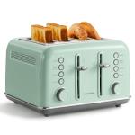 BUYDEEM DT640 Retro 4 Slice Toaster, 7 Shade Settings, Extra Wide 1.5'' Slots, Stainless Steel Toaster with Bagel Muffin Defrost Reheat Function, Green