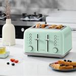 BUYDEEM DT640 Retro 4 Slice Toaster, 7 Shade Settings, Extra Wide 1.5'' Slots, Stainless Steel Toaster with Bagel Muffin Defrost Reheat Function, Green