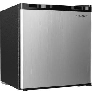 EUHOMY 1.7 Cu.Ft Mini Fridge with Freezer, Reversible Single Door Compact Refrigerator, Adjustable Thermostat, Energy Saving, Mini Fridge for Bedroom, Office, Dorm, Silver