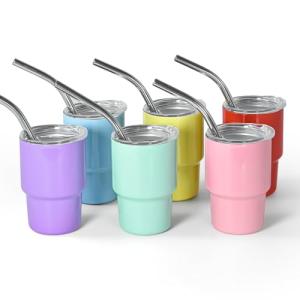 AGH 3 oz Mini Tumbler Shot Glass with Straw and Lid Colored Stainless Steel Sublimation Tumblers Cute Double Wall Vacuum Insulated Cups, 6 Pack