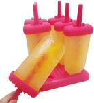 Set of 6 Reusable Popsicle Molds Ice Pop Molds Maker by Ozera, With Silicone Funnel & Cleaning Brush, Pink