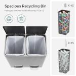 SONGMICS Trash Can, 2 x 8 Gallon (2 x 30 L) Garbage Can for Kitchen, with 15 Trash Bags, 2 Compartments, Plastic Inner Buckets and Hinged Lids, Airtight, Silver and Black ULTB60NL