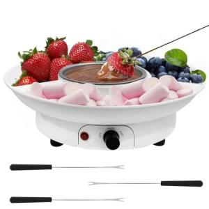 Fondue Pot Electric Set for Chocolate and Nacho Cheese, Chocolate Fondue Kit with Dipping Forks, Temperature Control, 9-ounce Detachable Bowl, Gift Set Date Night Idea Movie Night Game Night Gift Set