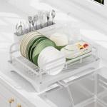 Dish Drying Rack for Kitchen Counter - Large Capacity Dish Drying Rack with Drainboard, Kitchen Sink Dish Rack, Countertop Dish Drainer Rack with Cutlery Holders Dish Dryer Rack White